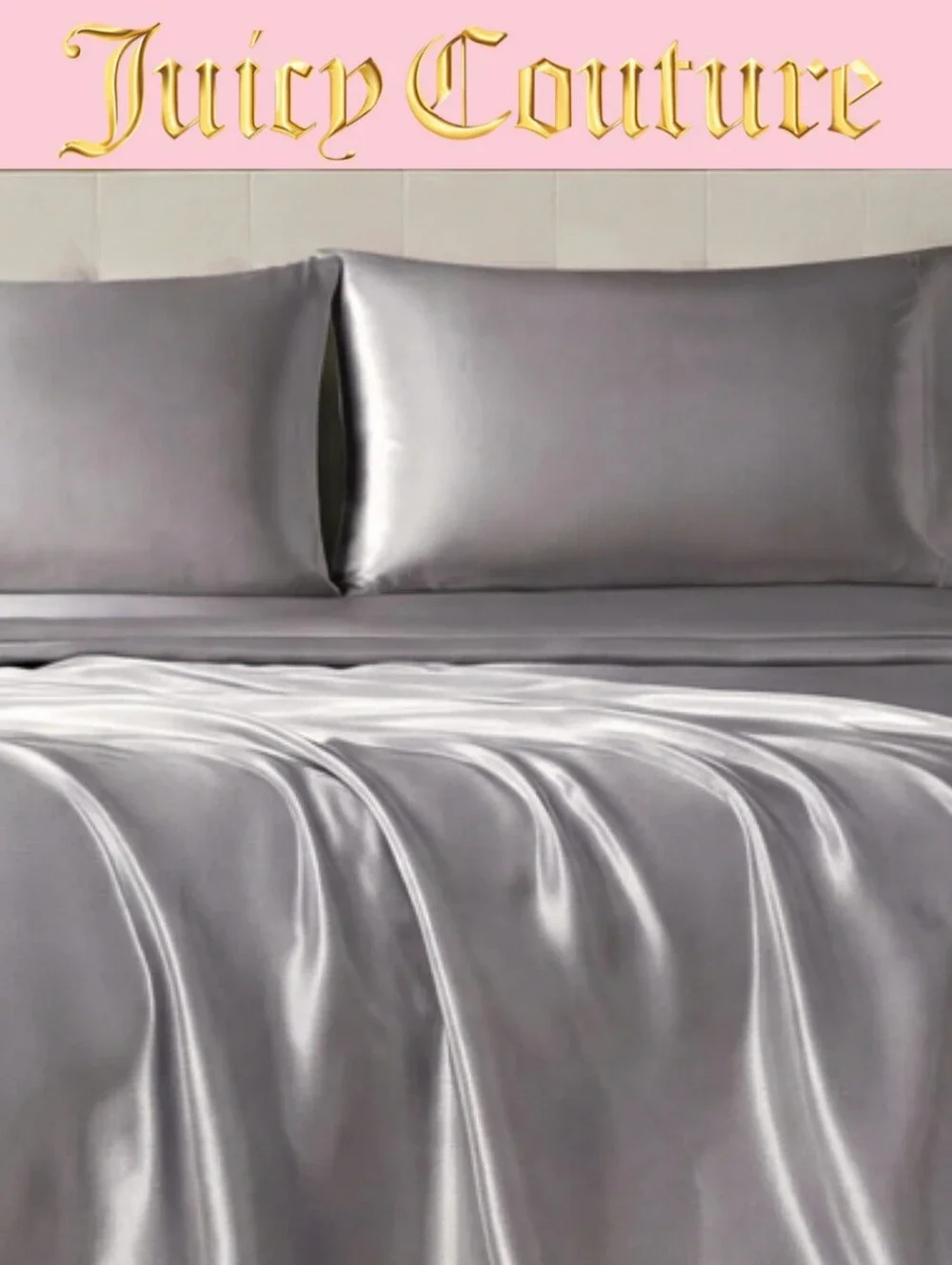 Juicy Couture Home The Rose Collection 4-PC Satin Queen Sheet Set- Silver Wister